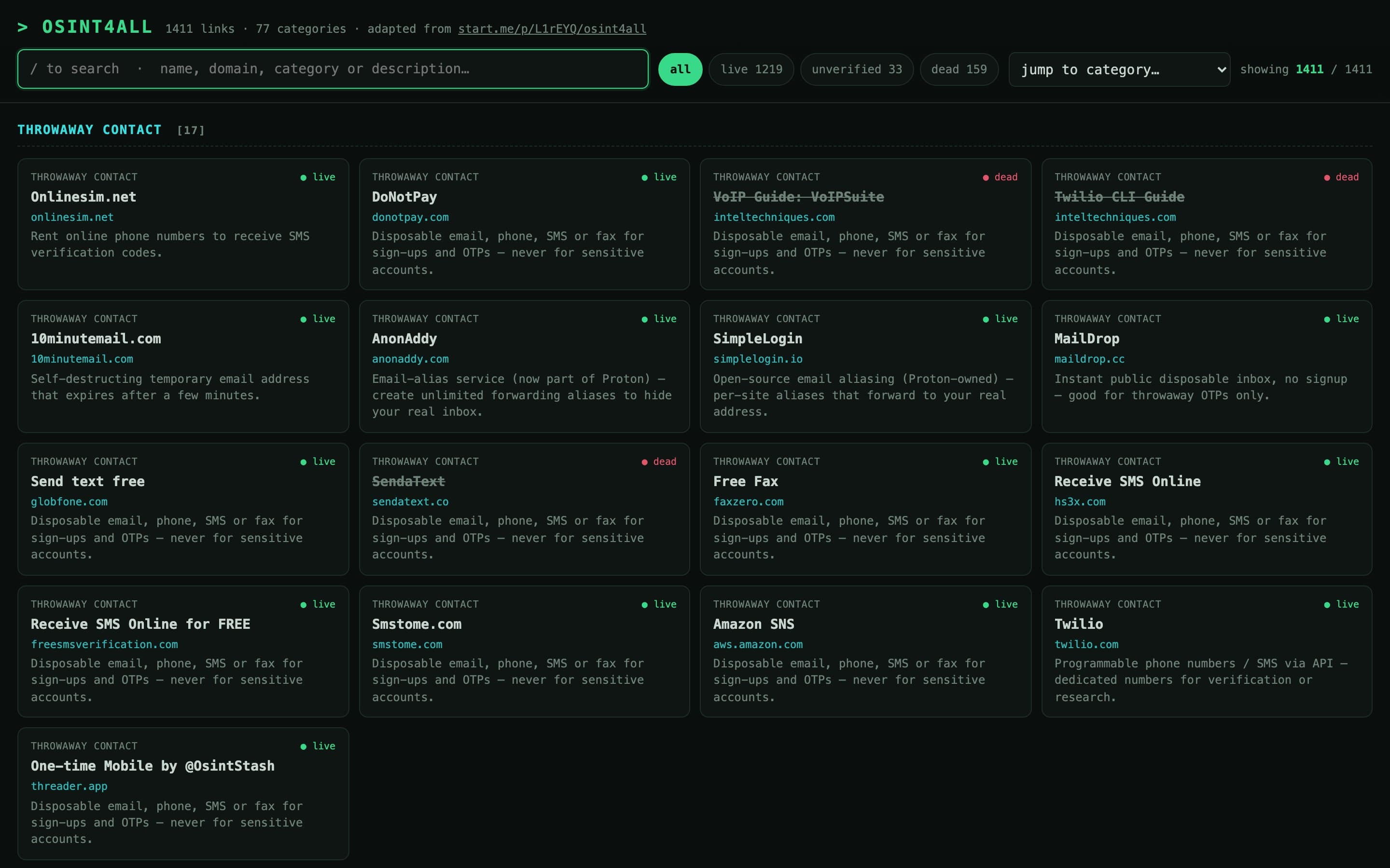OSINT4ALL — live homepage